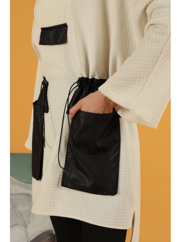 Petek Kumaş Garnili Oversize Kadın Sweat-Ekru&hellip;