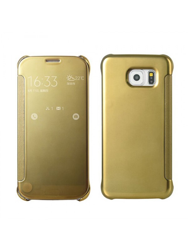Samsung Galaxy S6 (G920) S View Şeffaf Cover Uyku Modlu Kılıf Gold&hellip;