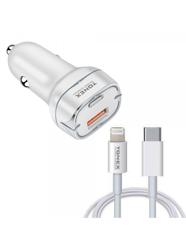 Tonex LA-38W PD + USB-A Type-C to Lightning Kablolu Araç İçi Şarj Alet… Tonex LA-38W PD + USB-A Type-C to Lightning Kablolu Araç İçi Şarj Alet…